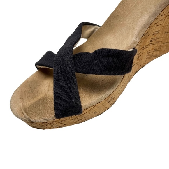 TOMS Cork Wedge Ankle Strap Platform Sandals High Heels Criss Cross Shoes sz 10 - Picture 11 of 16